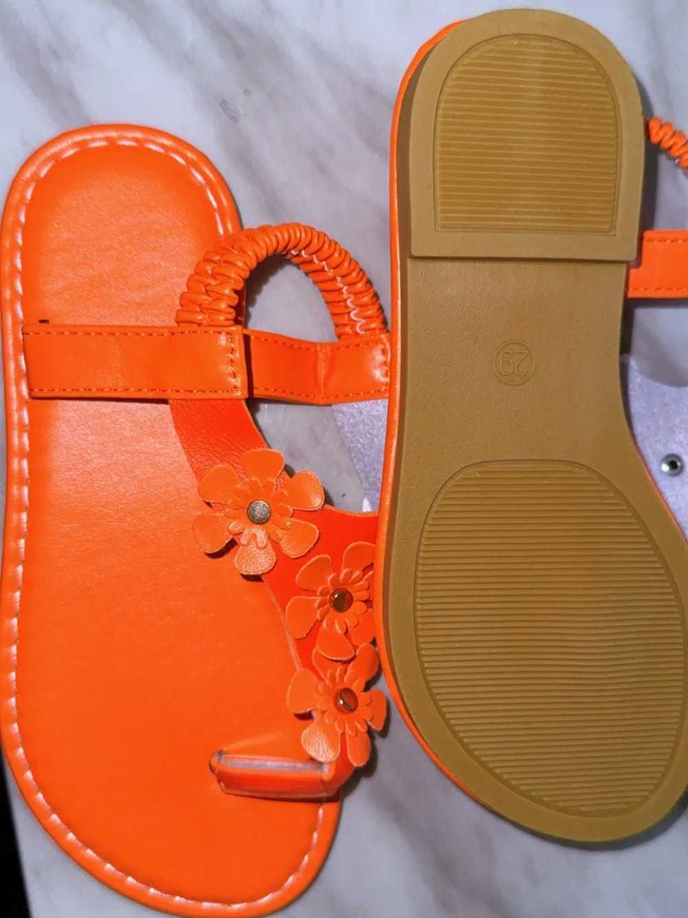 Girls Orange Floral Toe-Ring Sandals with Elastic Heel Strap